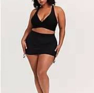 Black drawstring side high waist board skirt 3x